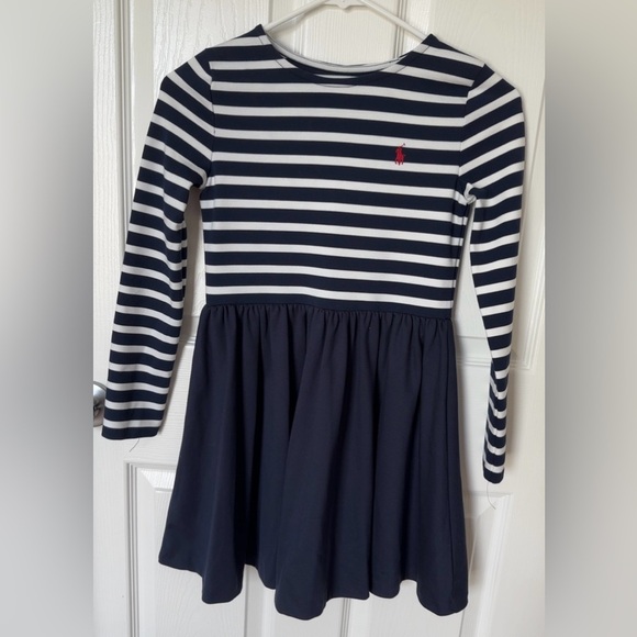 Polo by Ralph Lauren Blue and White Pleated Fit and Flare Dress - Picture 6 of 7